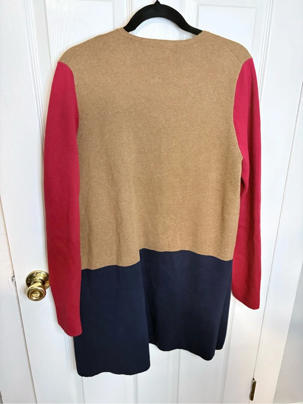 J.Crew Colorblock Longline Open Front Sweater Cardigan Size M 100% Cotton